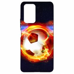 Чехол для Xiaomi Redmi Note 10 Pro Soccer ball on fire in space - PrintSalon