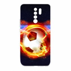 Чехол для Xiaomi Redmi 9 Soccer ball on fire in space - PrintSalon