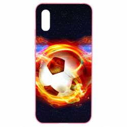 Чехол для Xiaomi Redmi 9a Soccer ball on fire in space - PrintSalon
