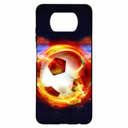Чехол для Xiaomi Poco X3 Soccer ball on fire in space - PrintSalon