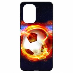 Чехол для Xiaomi Poco F3/K40 Soccer ball on fire in space - PrintSalon