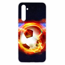 Чехол для Realme 6 Soccer ball on fire in space - PrintSalon