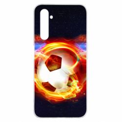 Чехол для Realme 6 Pro Soccer ball on fire in space - PrintSalon