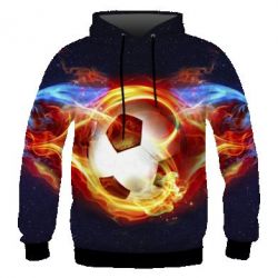 Мужское 3D худи Soccer ball on fire in space - PrintSalon