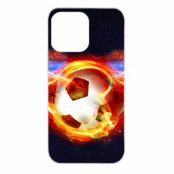 Чехол для iPhone 14 Pro Max Soccer ball on fire in space - PrintSalon
