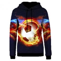 Жіноче 3D худі Soccer ball on fire in space