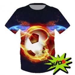 Детская 3D футболка Soccer ball on fire in space - PrintSalon