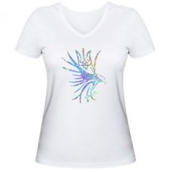 Жіноча футболка з V-подібним вирізом Сокіл та герб України Голограма - PrintSalon