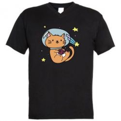 Мужская футболка  с V-образным вырезом Space Cat - PrintSalon