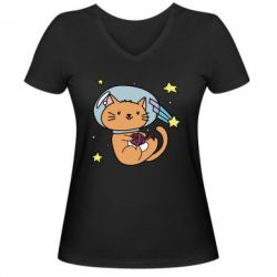 Женская футболка с V-образным вырезом Space Cat - PrintSalon