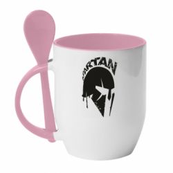 Чашка с ложкой Spartan minimalistic helmet - PrintSalon