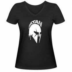 Женская футболка с V-образным вырезом Spartan minimalistic helmet - PrintSalon