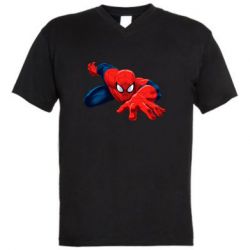 Мужская футболка  с V-образным вырезом Spiderman and jump - PrintSalon