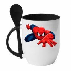 Чашка с ложкой Spiderman and jump - PrintSalon