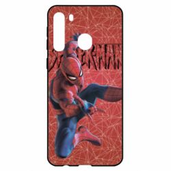 Чехол для Samsung A21 Spiderman and logo-PrintSalon Чехол для Samsung A21 Spiderman and logo