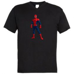 Мужская футболка  с V-образным вырезом Spiderman in costume - PrintSalon