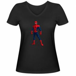 Женская футболка с V-образным вырезом Spiderman in costume - PrintSalon
