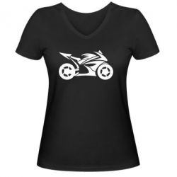 Женская футболка с V-образным вырезом Спортивный байк - PrintSalon