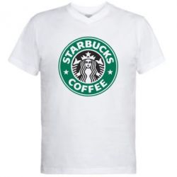 Мужская футболка  с V-образным вырезом Starbucks Logo - PrintSalon