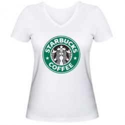 Женская футболка с V-образным вырезом Starbucks Logo - PrintSalon
