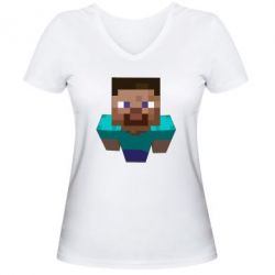 Женская футболка с V-образным вырезом Steve from Minecraft - PrintSalon
