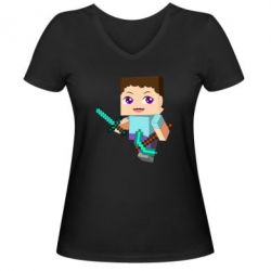 Жіноча футболка з V-подібним вирізом Steve minecraft - PrintSalon