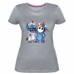 Женская премиум футболка Стич и единорог