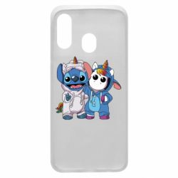 Чехол для Samsung A40 Стич и единорог - PrintSalon