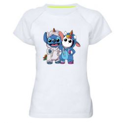 Женская футболка для спорта Стич и единорог - PrintSalon