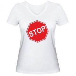 Жіноча футболка з V-подібним вирізом STOP - PrintSalon