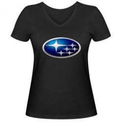 Женская футболка с V-образным вырезом Subaru 3D Logo - PrintSalon