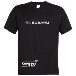 Чоловіча футболка з V-подібним вирізом Subaru STI лого - PrintSalon