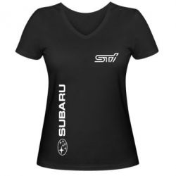 Жіноча футболка з V-подібним вирізом Subaru STI Logo - PrintSalon