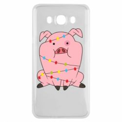Чехол для Samsung J7 2016 Свинья обмотанная гирляндой