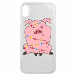 Чехол для iPhone Xs Max Свинья обмотанная гирляндой