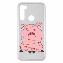Чехол для Xiaomi Redmi Note 8 Свинья обмотанная гирляндой - PrintSalon
