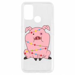 Чехол для Oppo A53/A32/A33 Свинья обмотанная гирляндой