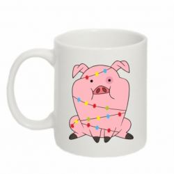 Чашка 320ml Свинья обмотанная гирляндой