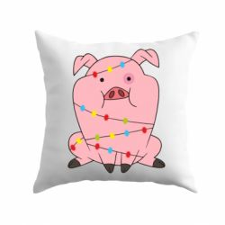 Подушка Свинья обмотанная гирляндой-PrintSalon Подушка Свинья обмотанная гирляндой