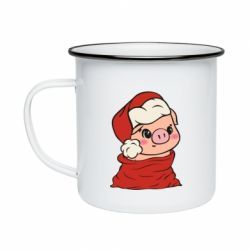 Кружка емальована Свиня в новорічному мішку - PrintSalon