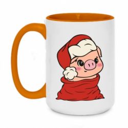 Чашка двокольорова велика Свиня в новорічному мішку - PrintSalon