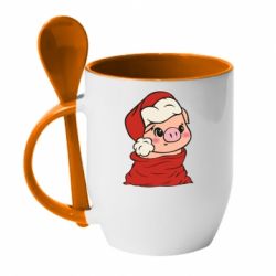 Чашка з ложкою Свиня в новорічному мішку - PrintSalon