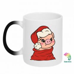 Чашка-хамелеон Свиня в новорічному мішку