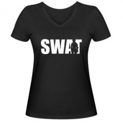 Женская футболка с V-образным вырезом SWAT - PrintSalon