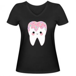 Женская футболка с V-образным вырезом Sweet tooth - PrintSalon