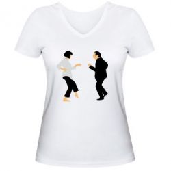 Женская футболка с V-образным вырезом Танец Криминальное Чтиво - PrintSalon