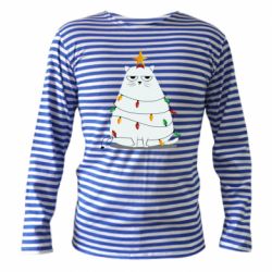 Тельняшка с длинным рукавом Cat and Christmas Lights - PrintSalon