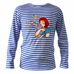 Тельняшка с длинным рукавом Девочка с котом - ты мое сердечко - PrintSalon