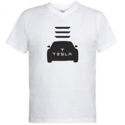 Мужская футболка  с V-образным вырезом Tesla Car - PrintSalon