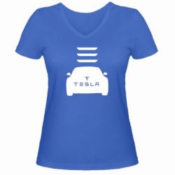 Женская футболка с V-образным вырезом Tesla Car - PrintSalon